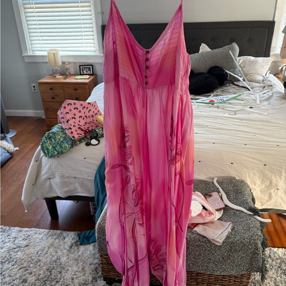 Anthropologie Pink Floral Jumpsuit
